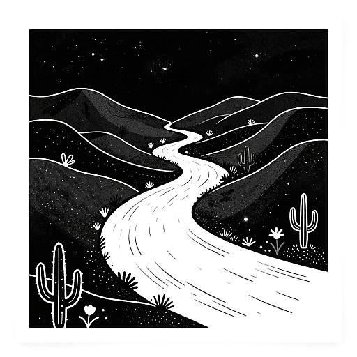 Minimalist Night River Landscape