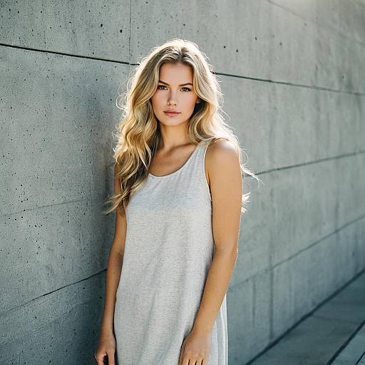 Young Woman in Light Gray Sleeveless Dress Outdoors