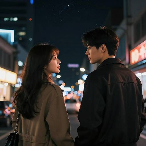 Romantic Neon City Encounter at Night