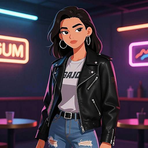Stylish Teen Biker in Neon Venue