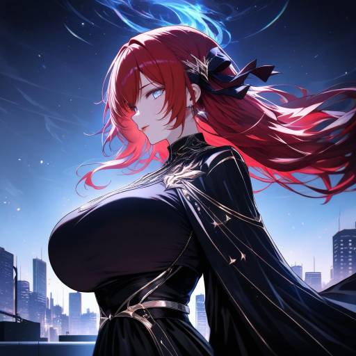 Aesthetic Anime Girl on Rooftop at Night