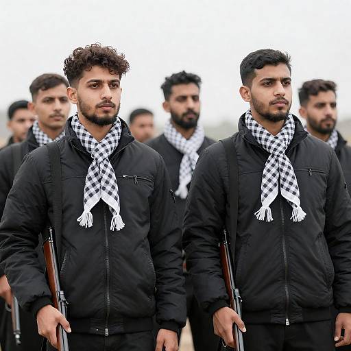 Men in Black Jackets with Rifles