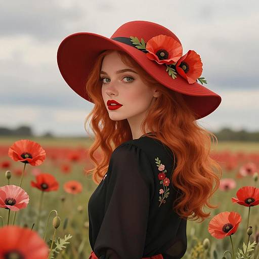 Vibrant Woman in Floral Landscape