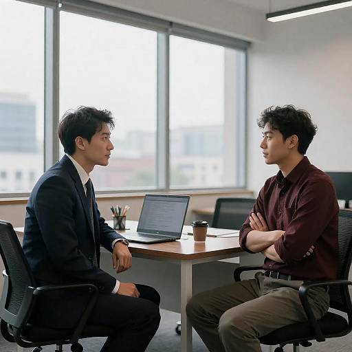 Two Men Meeting in City Office