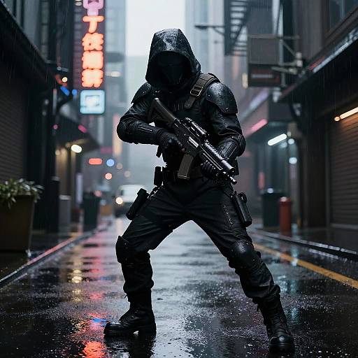 Cybernetic Bounty Hunter in Neon City