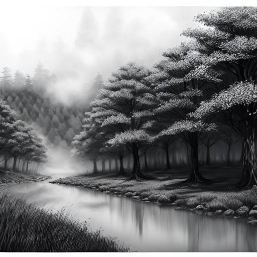 Ancient Forest Sanctuary in Ink Wash