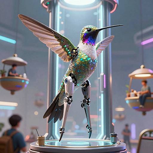 Biomechanical Hummingbird Courier in Neon Market