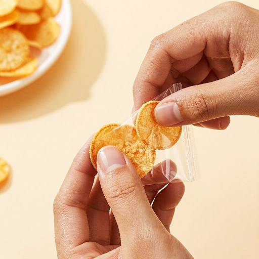 Close-up of Hands Opening Chip Bag