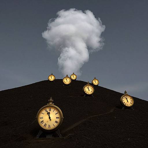 Golden Clocks Ascending Through Clouds