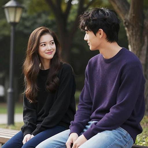 Young Couple Sitting Outdoors Smiling