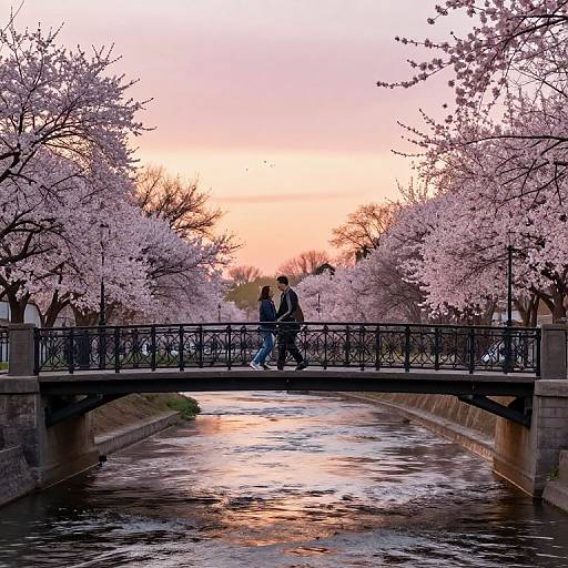 Romantic Springtime Pedestrian Bridge Scene