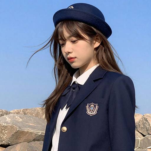 Young Woman in Navy Blazer Outdoors