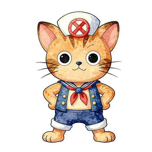 Watercolor Steampunk Sailor Cat