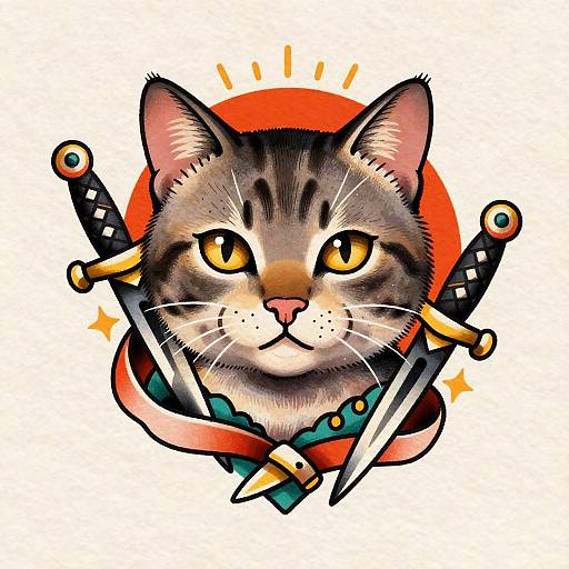 Neo Traditional Cat Tattoo Portrait