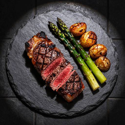 Top-Down Medium-Rare Steak Plate