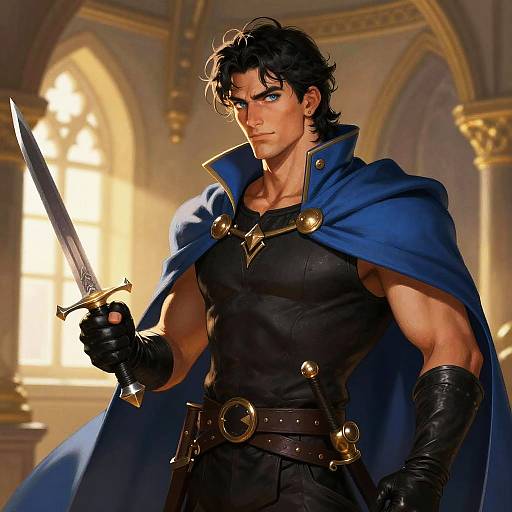 Heroic Muscular Man in Medieval Room