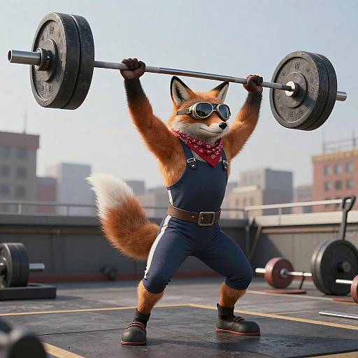 Anthropomorphic Fox Powerlifter Lifting Weights