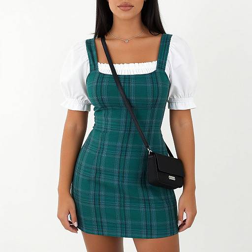 Casual Chic in Green Plaid Pinafore