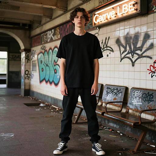 Non-binary Streetwear Model in Abandoned Subway
