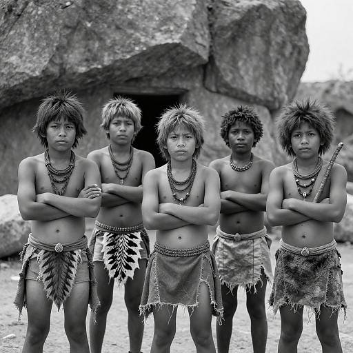 Primitive Tribe in Black-and-White Portrait
