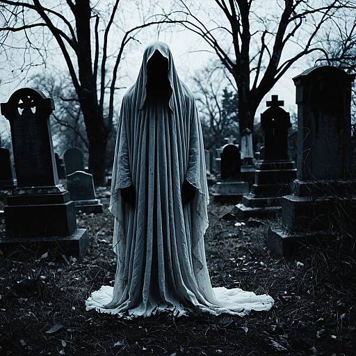 Faceless Phantom in Abandoned Graveyard