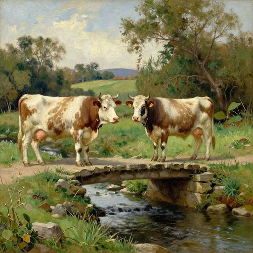 Serene Pastoral Oil Painting Scene