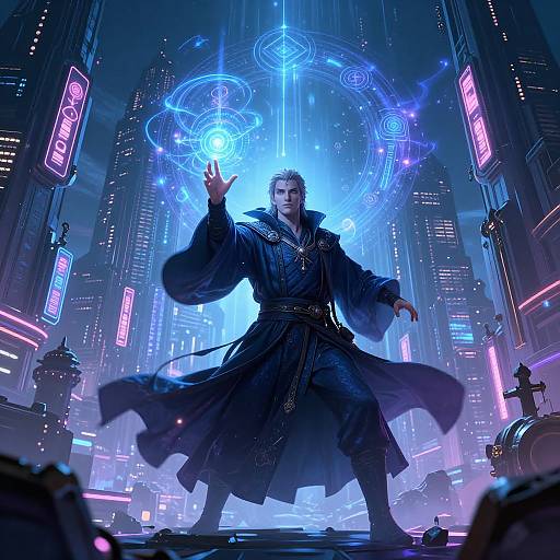 Futuristic Sorcerer in Cyber City