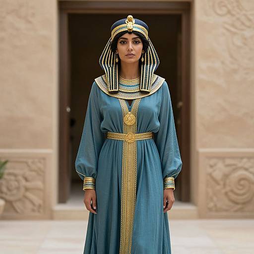 Medieval Egyptian Woman in Blue Dress