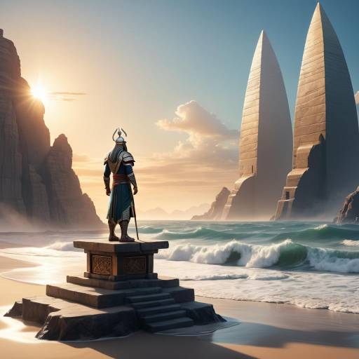 Ancient Warrior Statue by the Ocean