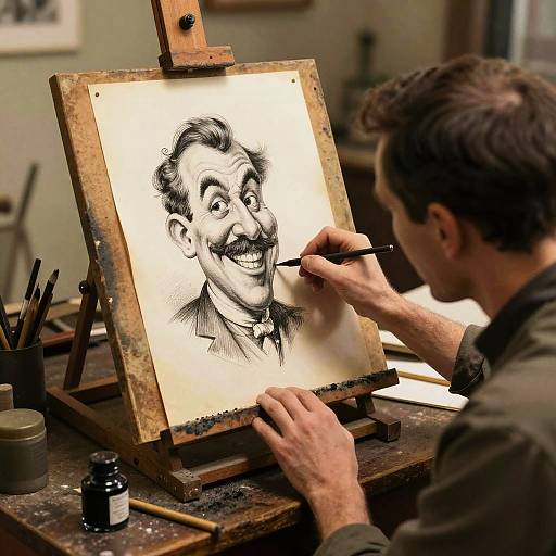 Vintage Caricature Artist Studio Scene