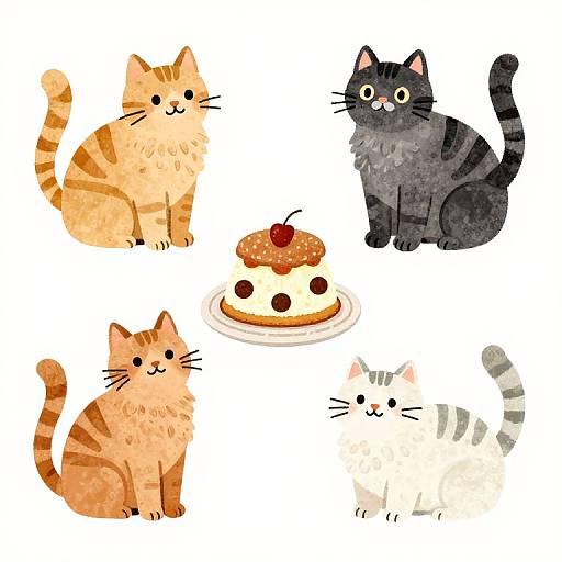 Playful Cat and Food Illustrations