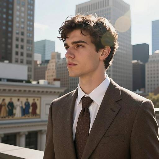 Serious Young Man in City Skyline