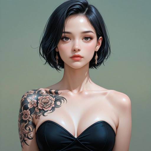 Portrait of Woman with Floral Shoulder Tattoo