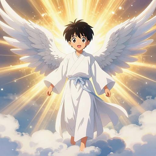 Anime Boy Angel on Radiant Cloud