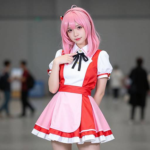 Girl with Pink Hair in Red Outfit