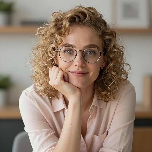 Smiling Woman with Curly Blonde Hair