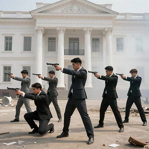 Action-Packed Suit Men Shooting Scene