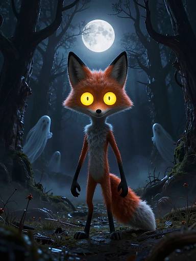 Spooky Stylized Fox in Eerie Forest
