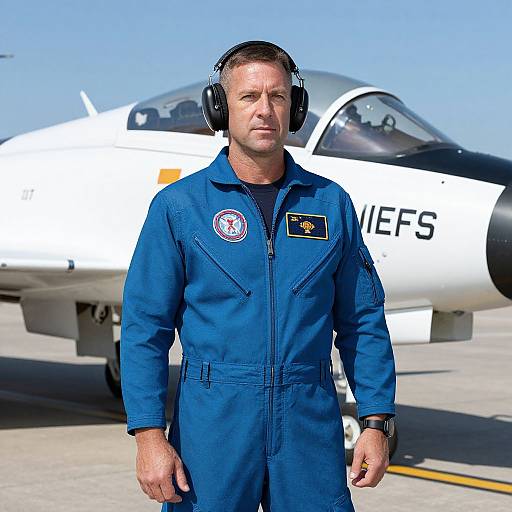 Pilot by Military Jet on Tarmac