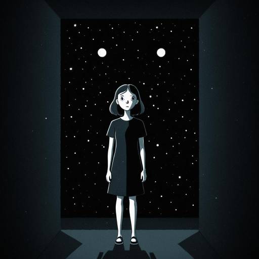 Eerie Cartoon Woman in Dark Void