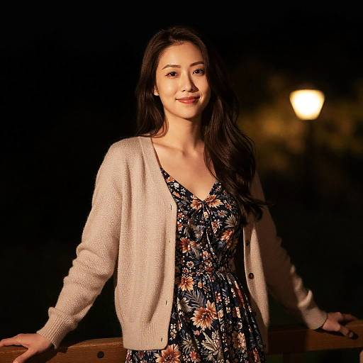 Nighttime Portrait of a Smiling Woman