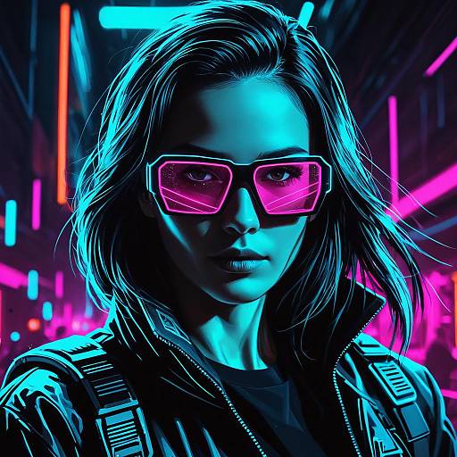 Cyberpunk Female Spy with Neon Glasses