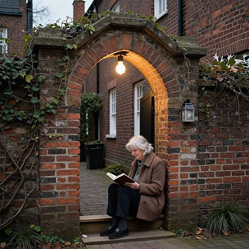 Medieval Brick Archway with Elderly Reader