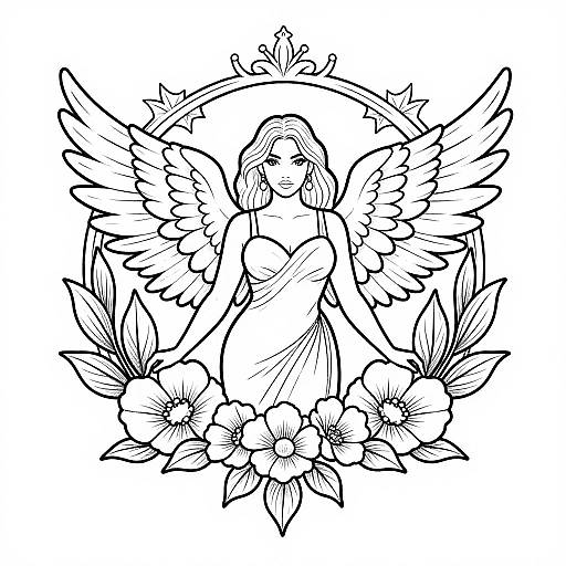 Symmetrical Winged Woman Tattoo Outline