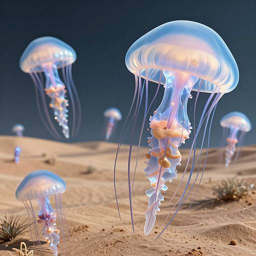 Surreal 3D Jellyfish Desert Scene