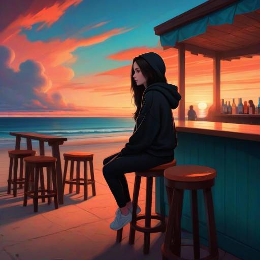 Thoughtful Young Woman by Beachside Bar