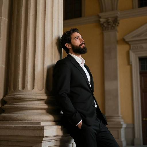 Thoughtful Bearded Man in Ornate Hall