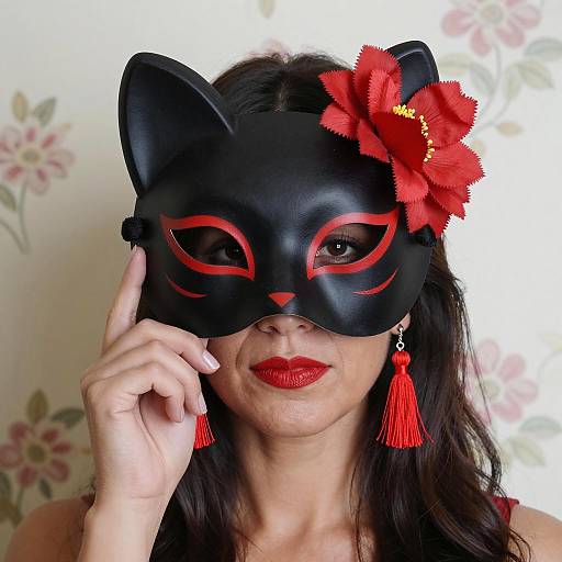 Mysterious Woman in Cat Mask Portrait