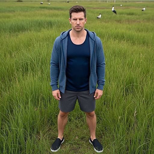 Athletic Man in Marshlands Overhead Shot