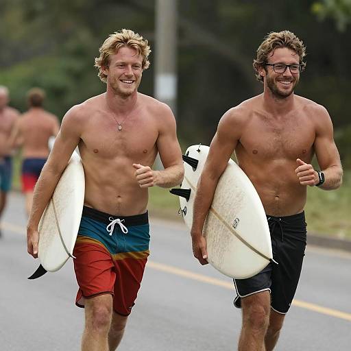 Energetic Surfing Duo Enjoying Sunshine